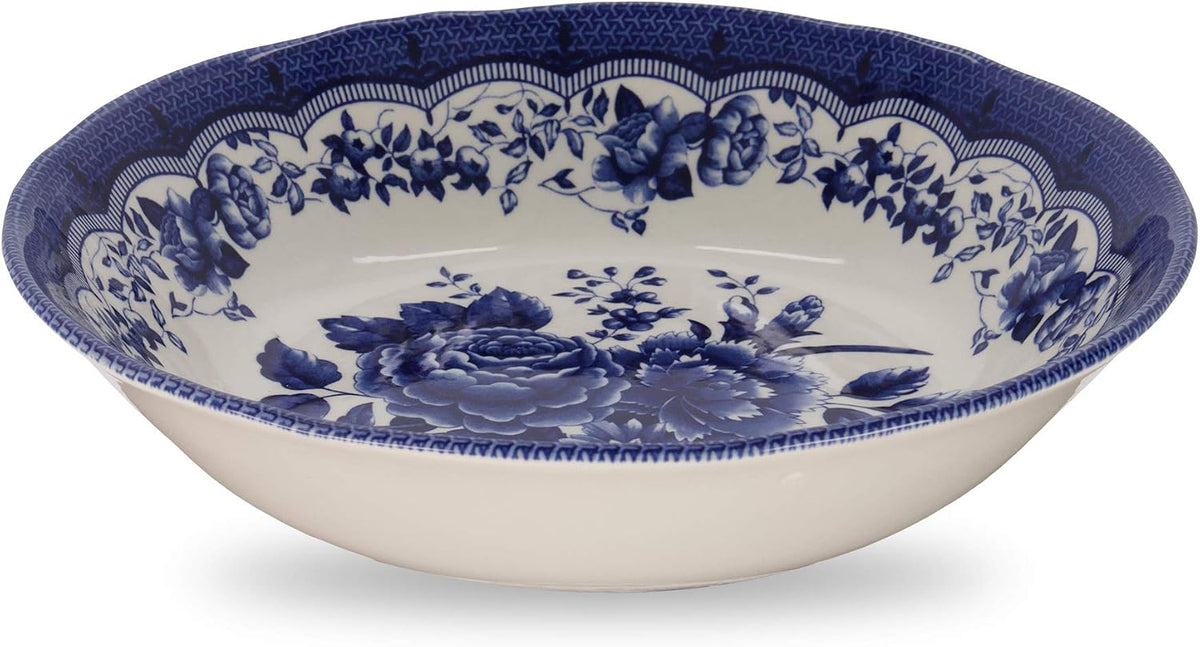 Tudor Royal 30-Piece Porcelain Round Dinnerware Set, Service for 6, Victoria Blue Design, Blue Floral, Plates Bowls Mugs Dishes Saucers, Glossy, Premium Quality Tableware, Unique Pattern