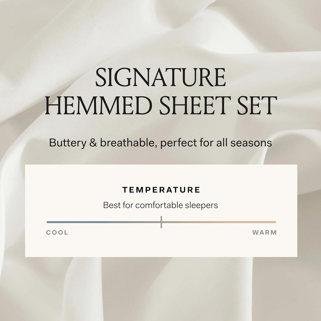 BOLL & BRANCH Signature Hemmed Sheet Set - Split King, White - Luxury 100% Organic Cotton - Includes 1 Flat, 2 Fitted, 2 Pillowcases - Buttery Soft