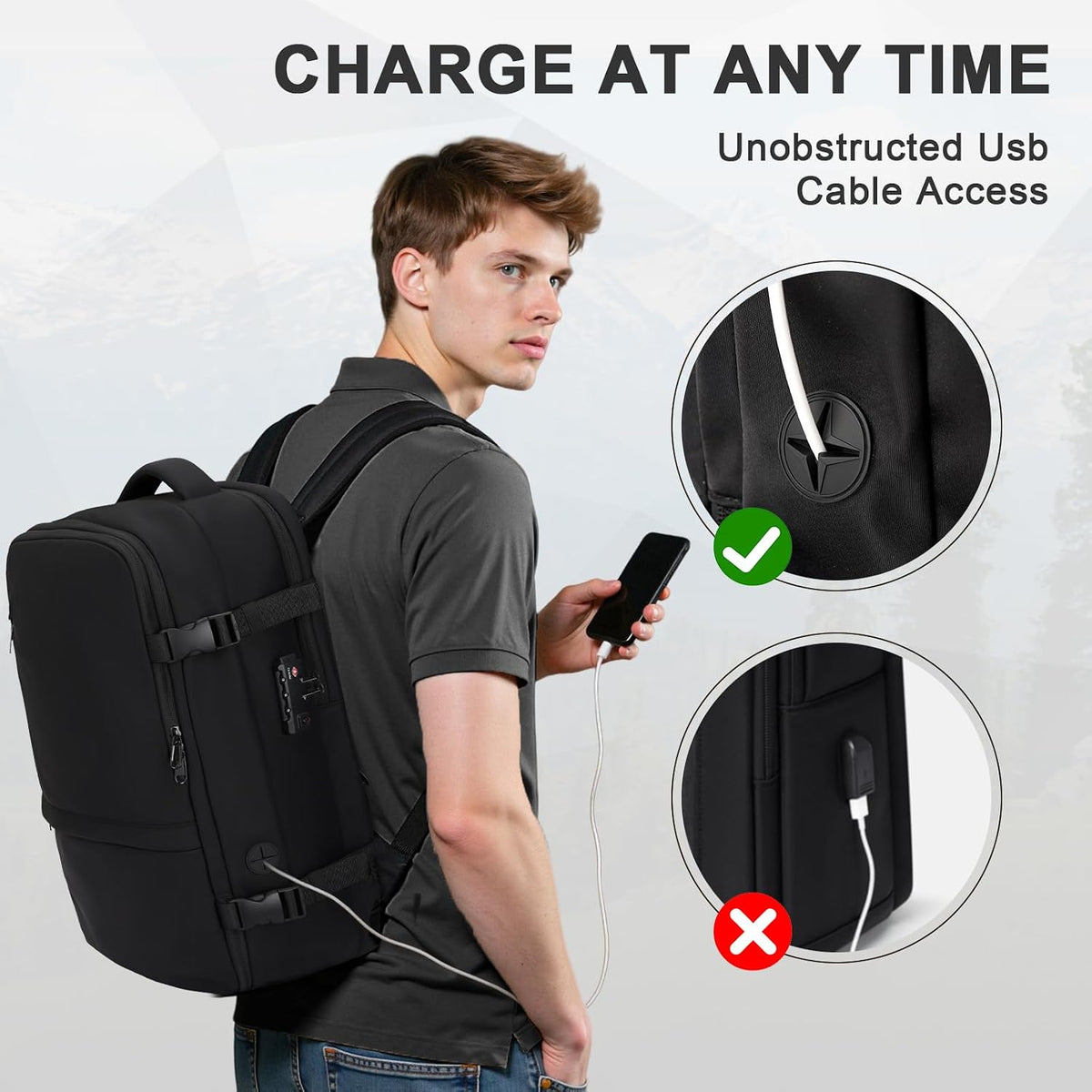 Vacuum Seal Travel Backpack 60L – Air Compression System, Water-Resistant Carry-On Backpack with TSA Lock, 17' Laptop Compartment, Vacuum Pump Included for Travel, Business - Black