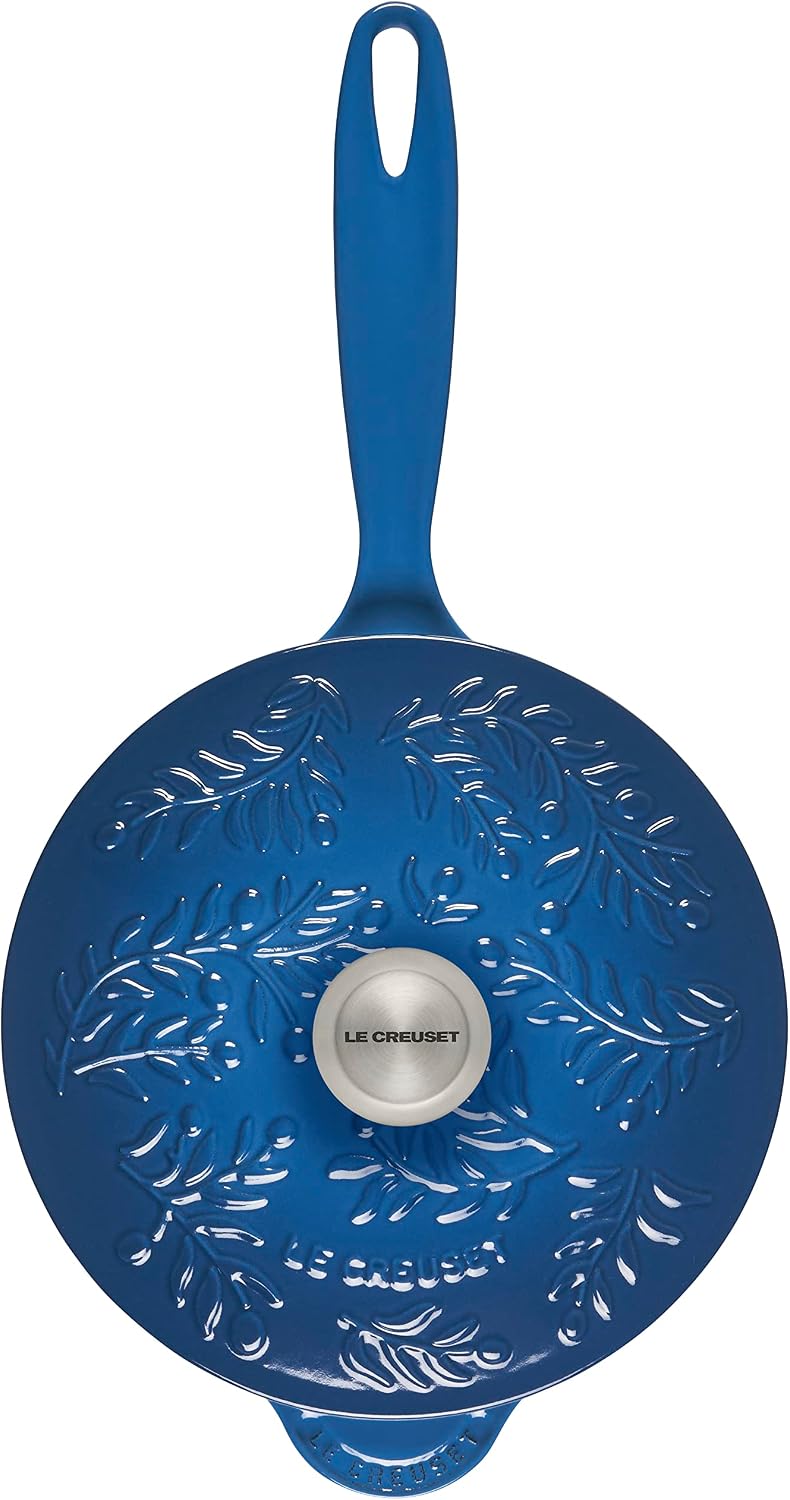Le Creuset Olive Branch Collection Enameled Cast Iron Saucier, 2.25 qt., Marseille with Embossed Lid