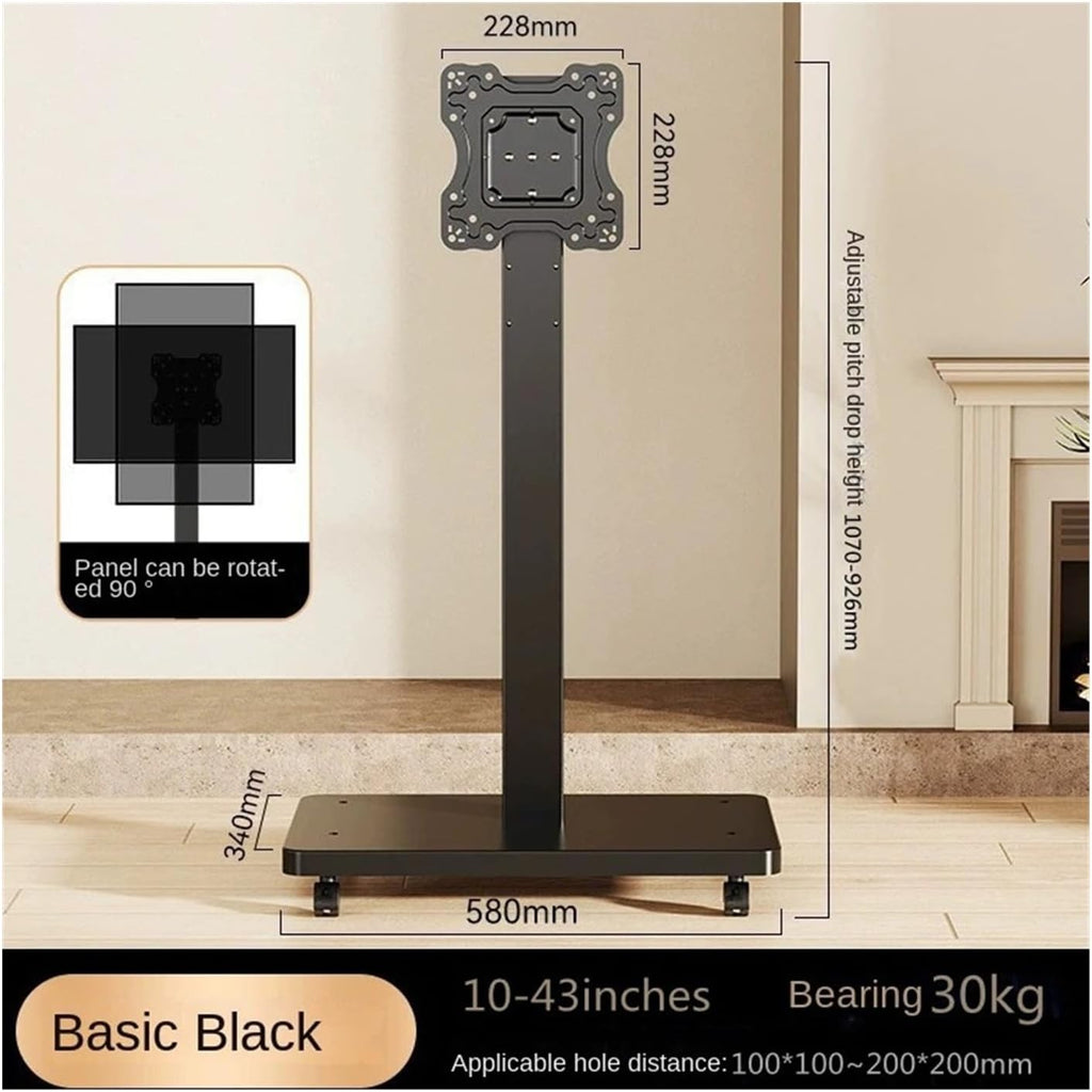 Rolling TV Stand for 10-43 Inch TVs PC, Portable Mobile TV Cart On Wheels Universal Floor Stands(Black)