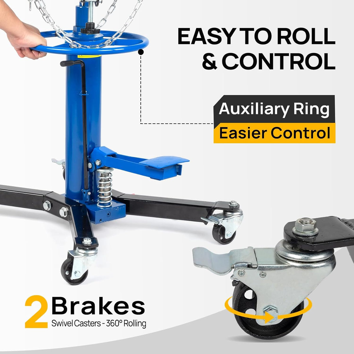 TUFFIOM Transmission Jack, 1100 lbs 1/2Ton Hydraulic 2-Stage High Lift Vertical Telescoping Floor Jack Stand, 34' to 68' Lifting Range, w/Pedal, 360° Swivel Wheels, Garage/Shop Lift Hoist, Blue