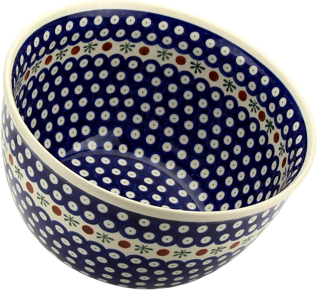 Polish Pottery Market Large Mixing Bowl - 5 Quarts Handcrafted Polish Stoneware by Zakłady Bolesławiec, Poland - Large Serving Bowls for Cooking, Salad, Popcorn, Salad Mixing
