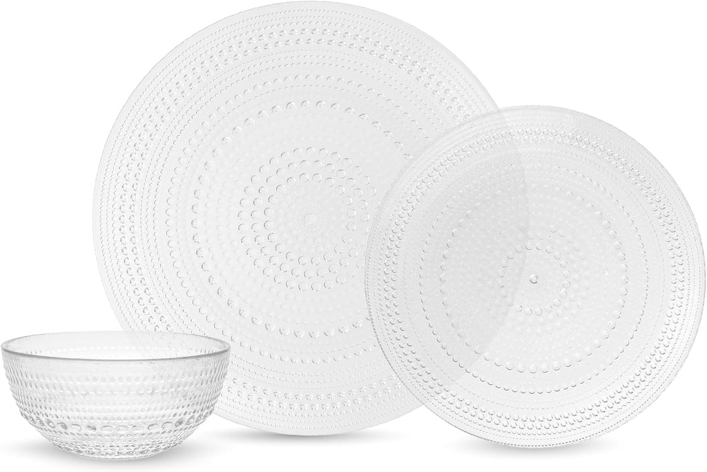 Fortessa Jupiter Hobnail Glass, 12 Piece Dinnerware Set (Service for 4), Clear