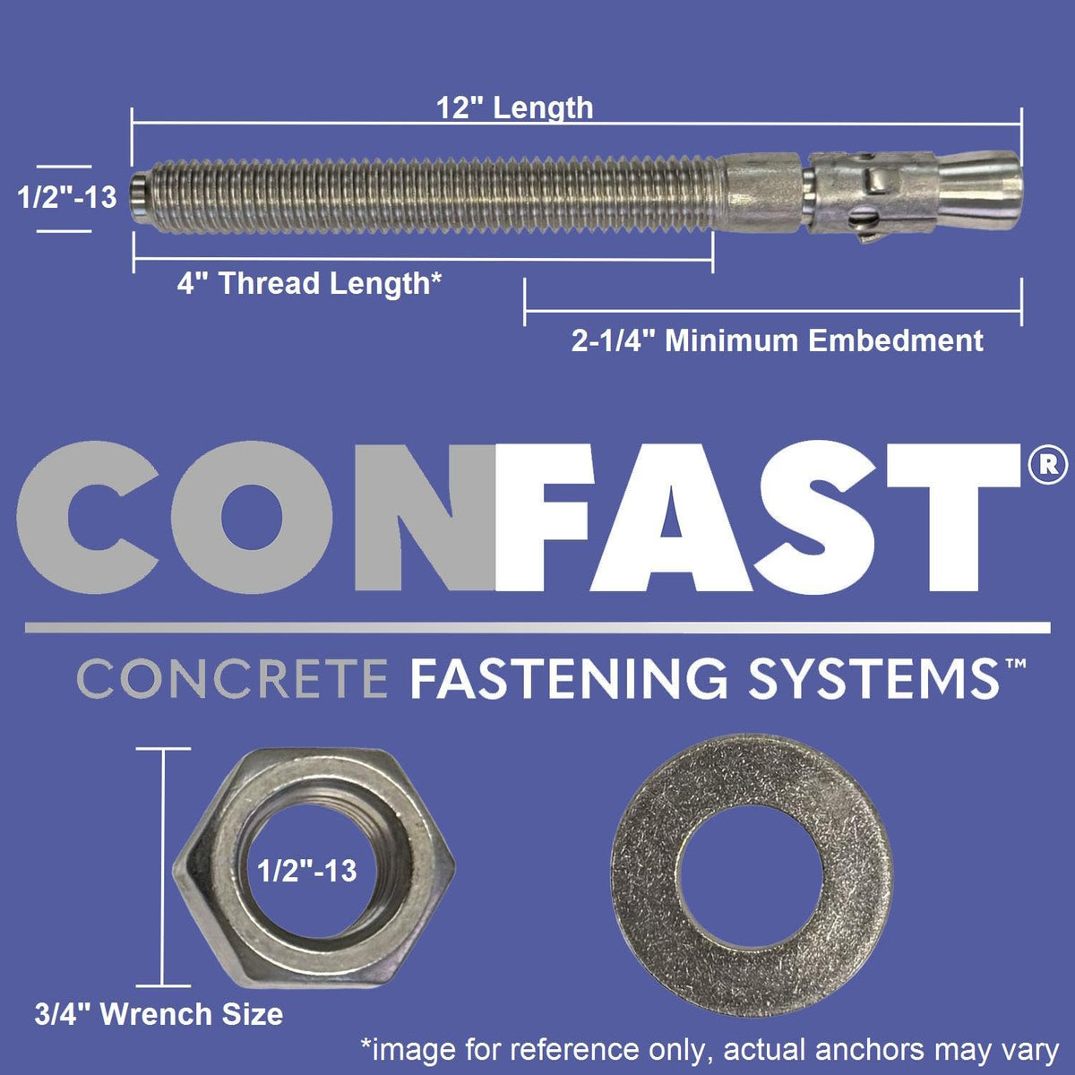 CONFAST 1/2' x 12' Galvanized Wedge Anchor (Box of 25)