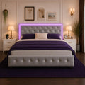 King LED Bed Frame with 4 Storage Drawers Adjustable Headboard with Smart Control RGBW LED, Whisper-Quiet Design, Upholstered Bed Wood Slats Support, No Box Spring Needed, Velvet Grey
