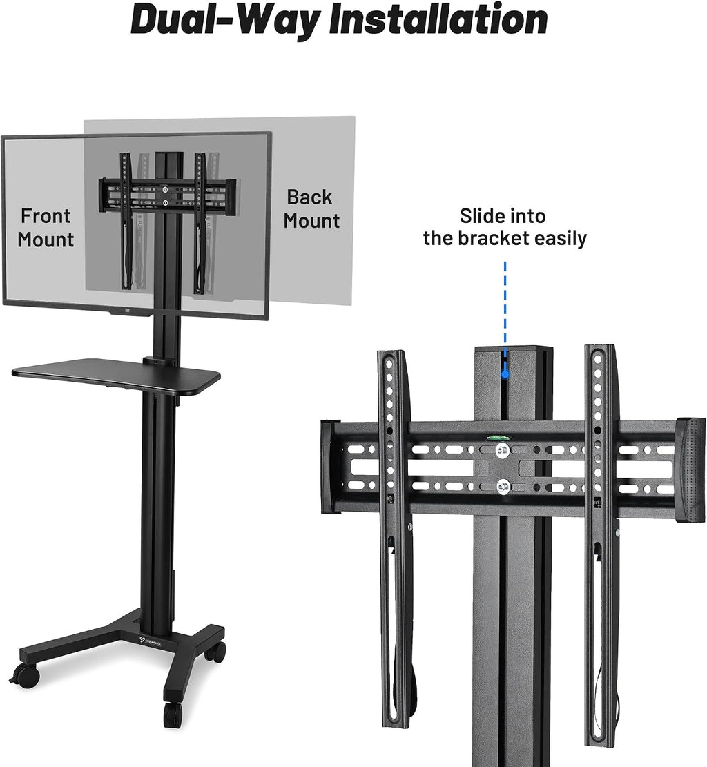 AW NexusX Presenter Medical Mobile TV Stand on Wheels Aluminum Heavy Duty with Laptop Shelf for 32 to 65 Inch LCD LED Screen TVs Dental Clinics Hospital
