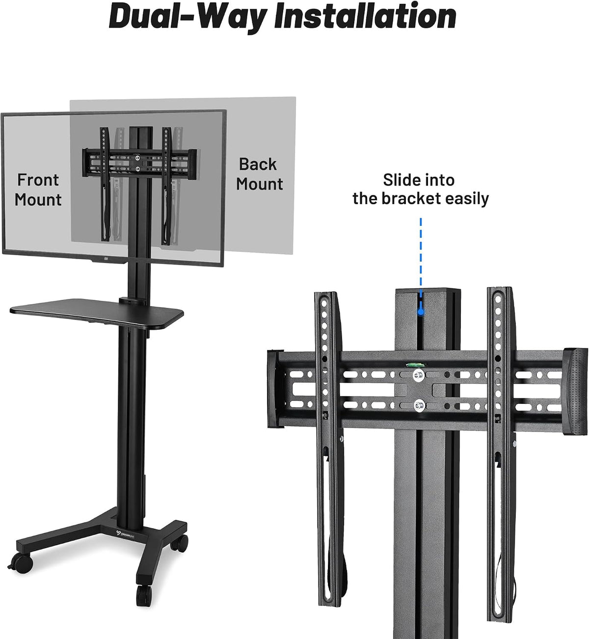 AW NexusX Presenter Medical Mobile TV Stand on Wheels Aluminum Heavy Duty with Laptop Shelf for 32 to 65 Inch LCD LED Screen TVs Dental Clinics Hospital