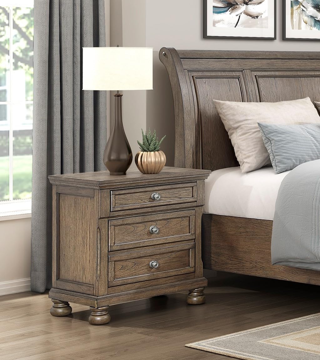 Traditional 6pc Bedroom Set King Size Platform Storage Bed Sleigh Headboard Classic Antique Brown Finish Furniture