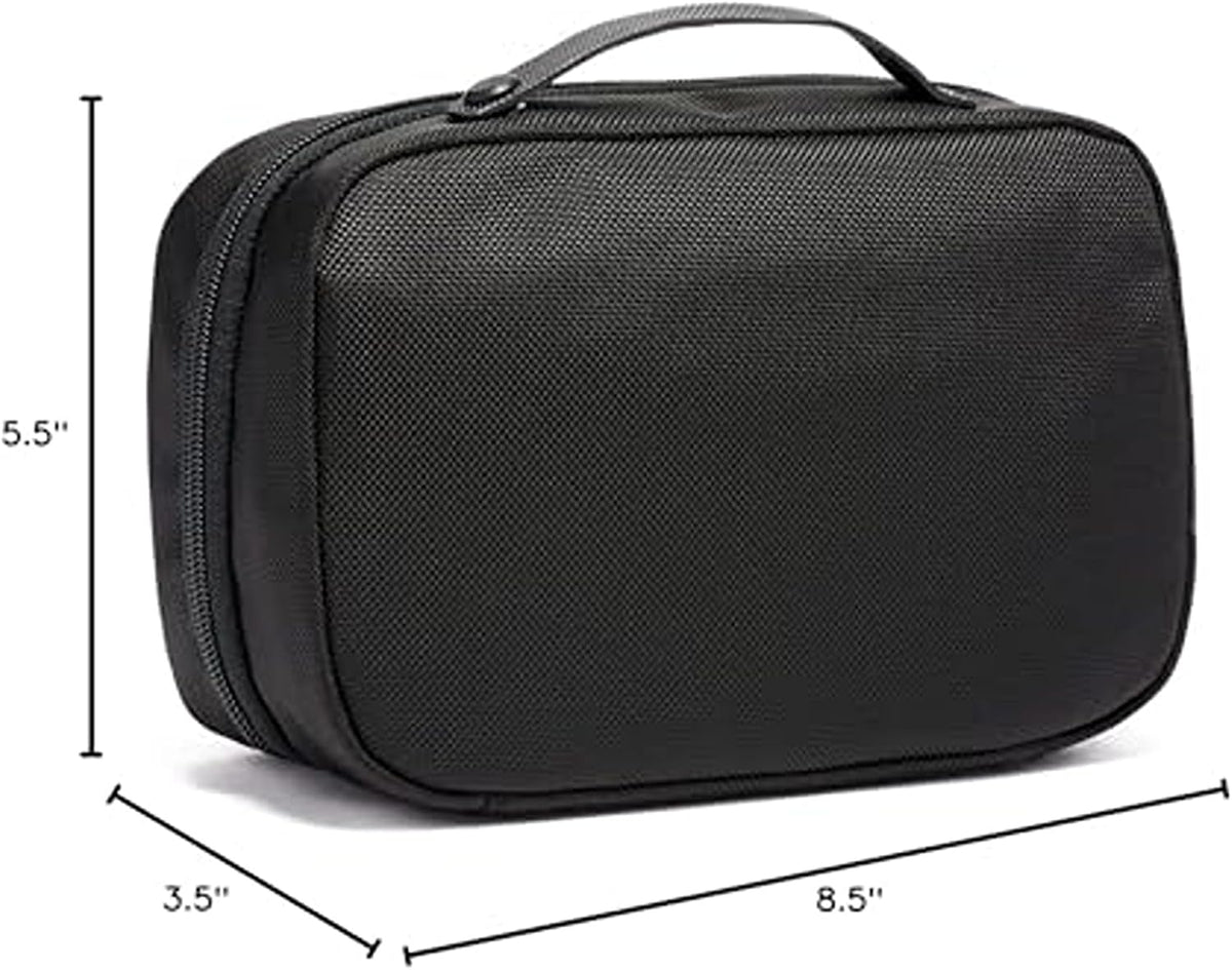 TUMI Alpha Split Travel Kit - Compact Toiletry Bag for Men & Women - Features Removable Leather Handle & 3 Zip Pockets - Black