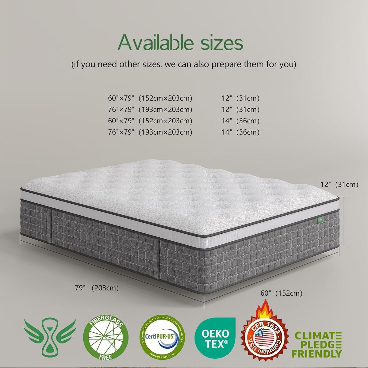 Full Size Mattress, 14 Inch Hybrid Mattress in a Box with Memory Foam and Independent Pocket Spring, Pressure Relief, Medium Firm, CertiPUR-US Certified, Medium Firm, 365-Night Trial