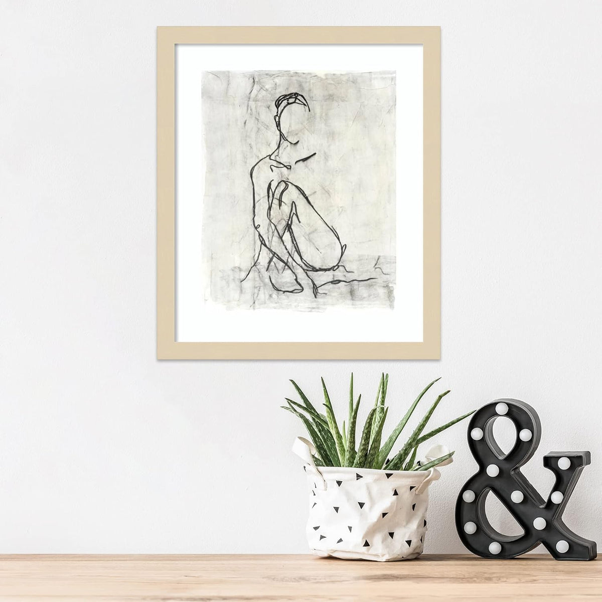 Amanti Art Framed Wall Art Print 17x15 Embellished Nude Contour Sketch II by Ethan Harper, Abstract Wall Art, Modern Contemporary Decor, Small Poster Painting Artwork for Living Room, Bedroom,