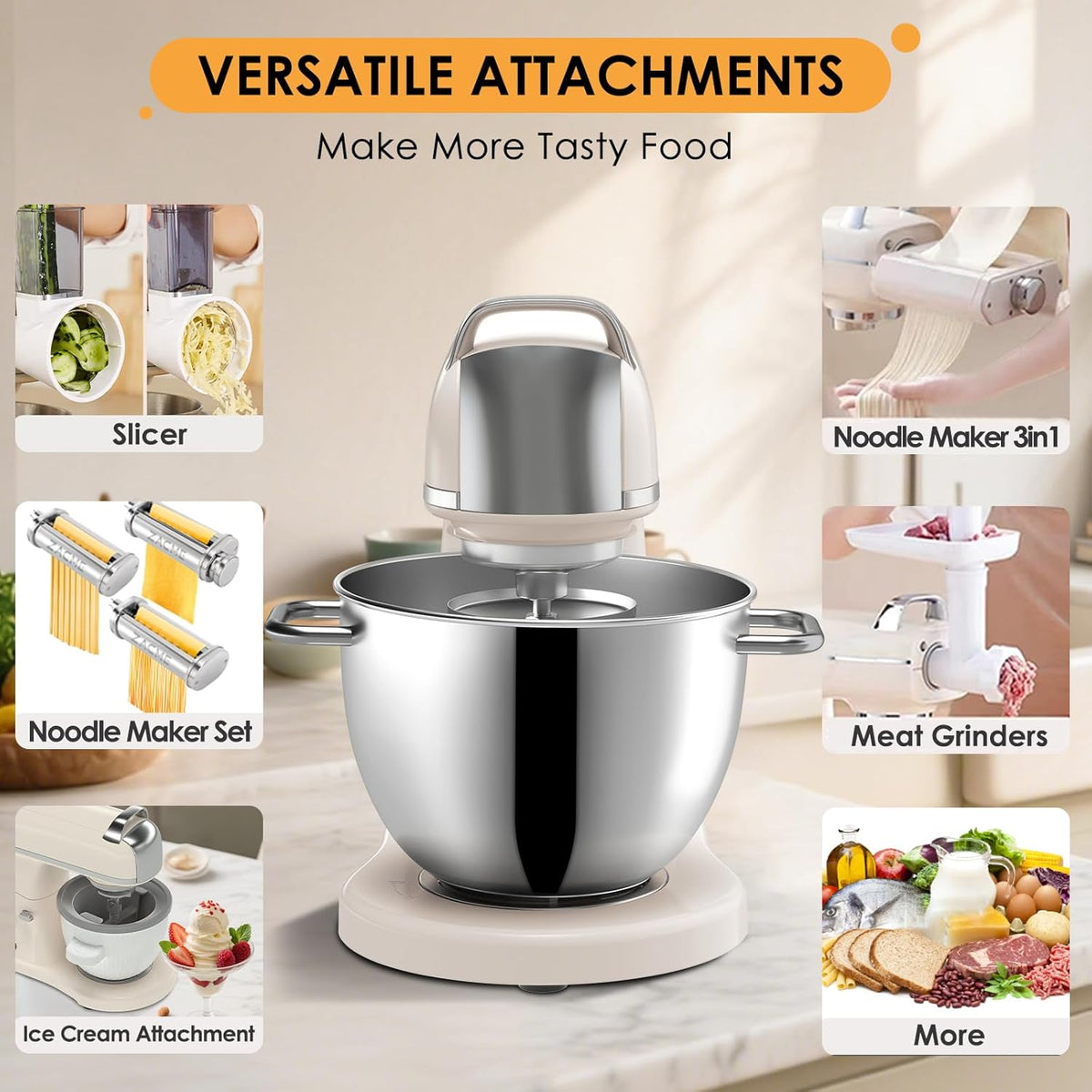 8.4QT Commercial Stand Mixer 800W with Aluminum Die Casting Meets the Standard of NSF/ANSI 8-2023, Mixers Kitchen Electric Stand Mixer with Stainless Steel 8L Bowl, Dough Hook, Whisk and Beater