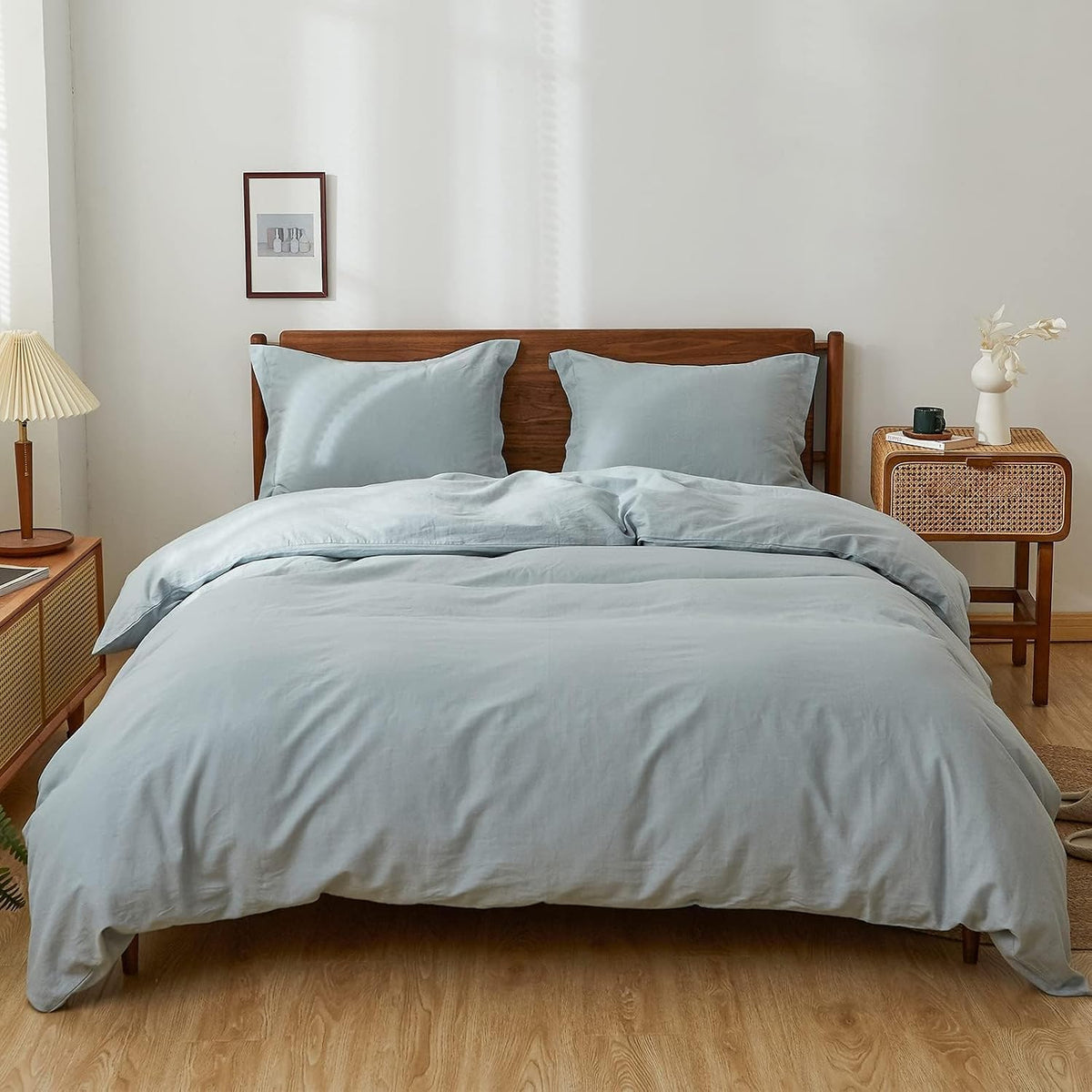 Simple&Opulence 100% Linen Duvet Cover Set, Natural French Flax Dusty Blue Duvet Cover Twin Size, Breathable Soft Comfy Linen Bedding Comforter Cover with 1 Pillowcase(Dusty Blue, 68'x86')