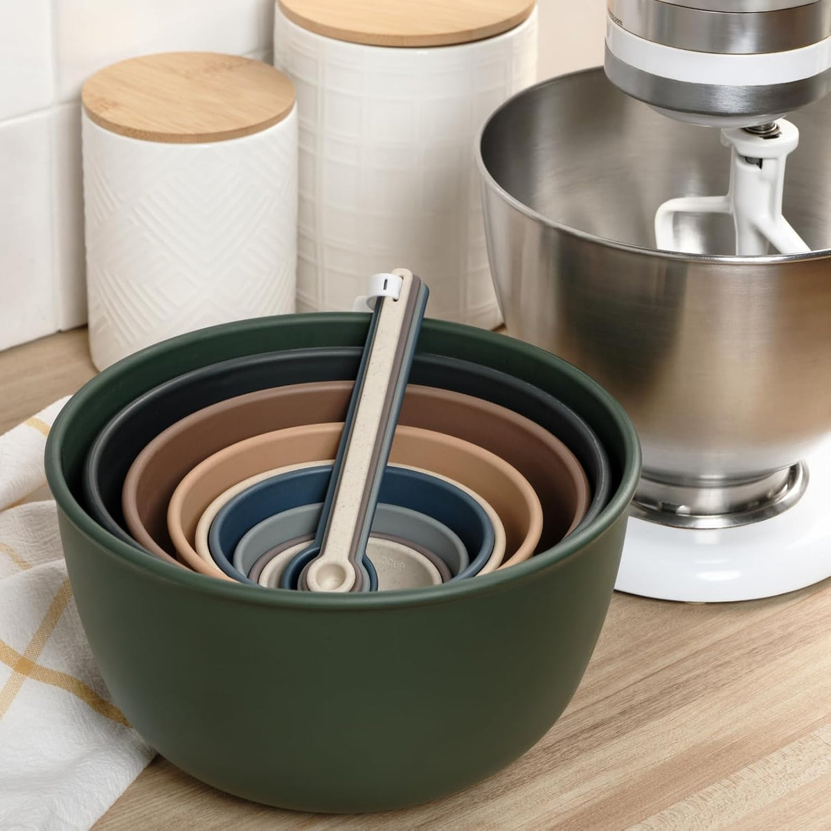 Bamboozle Astrik Mega Baking Bundle| 5 Piece Mixing Bowl Set | Measuring Cups and Spoons | Silicone Lid Set | Cooking and Meal Prep | Dishwasher Safe | Microwave Safe | Alpine Forest