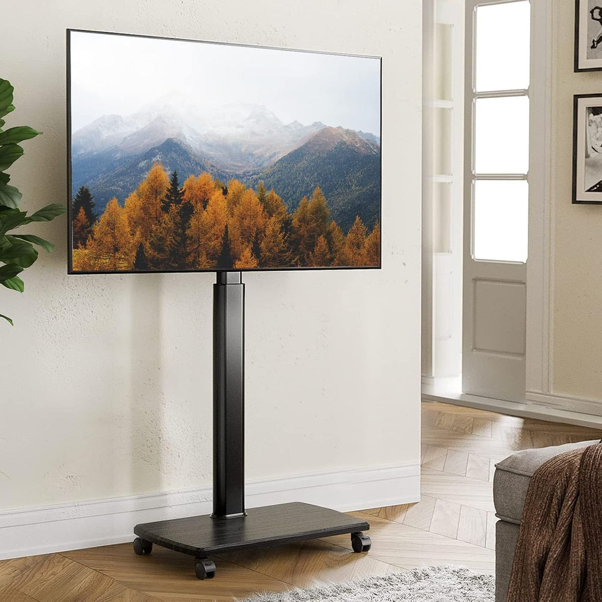 37 to 70 Inch Mobile Tv Stand - Mobile Tv Cart On Wheels - Rolling Tv Floor Stand, Portable Tv Stand, Tall Tv Stand with Swivel Mount, Corner Universal Tv Stands for Bedroom