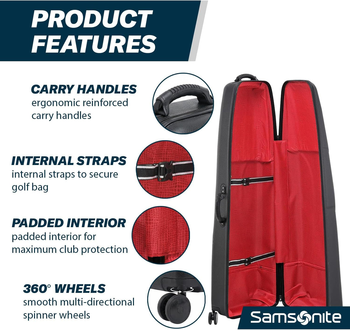 Samsonite Tour Deluxe Golf Hard Case Golf Travel Bag, Lightweight & Durable ABS Shell, 360 Degree Multi-Directional Wheels