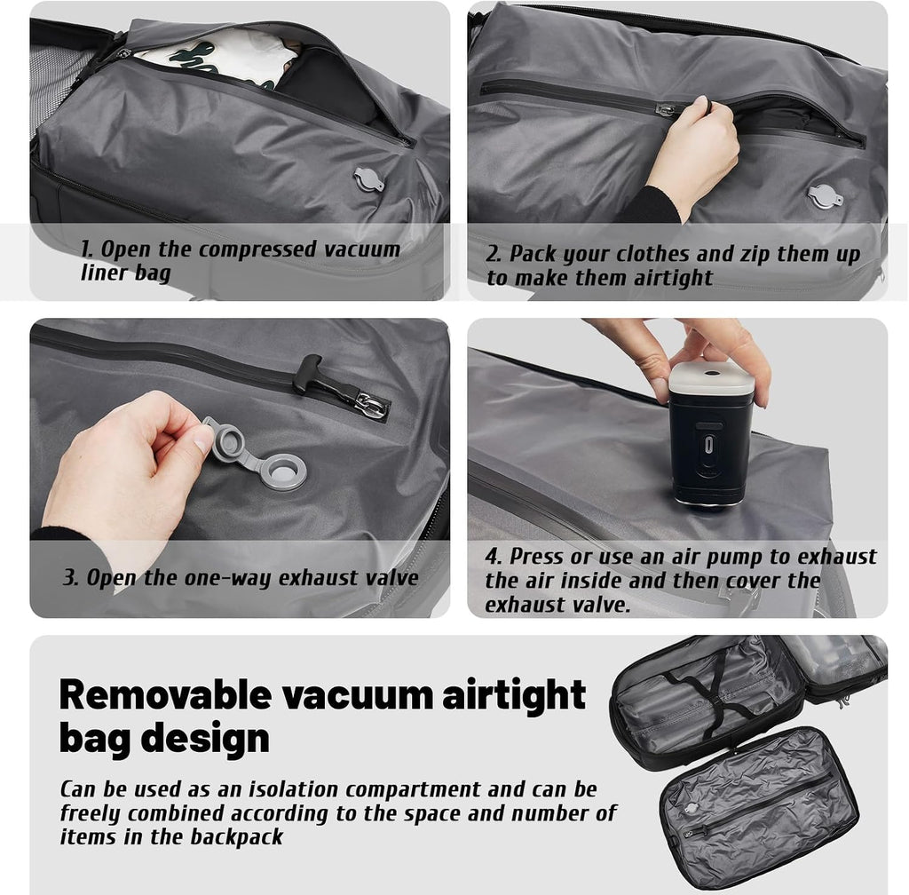 Vacuum Rolling Backpack Travel-Compression Backpacks with Wheels,Air Pump,Usb,Tsa Lock,Rolling Backpack Luggage