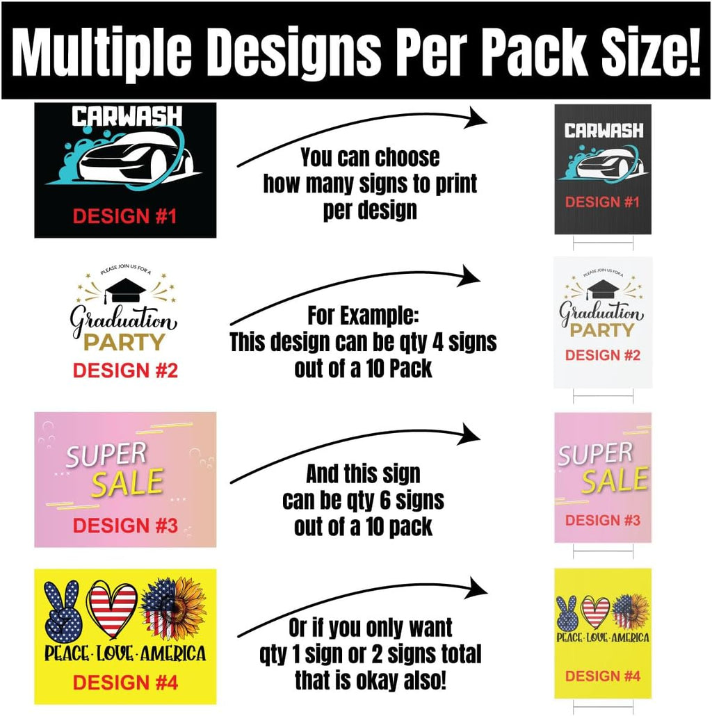 Twenty (20) Pack Custom Yard Signs Vertical, 18x24 Inch Double Sided, Stakes Included, Upload Artwork, Design Mutliple Versions per Pack Size (20)
