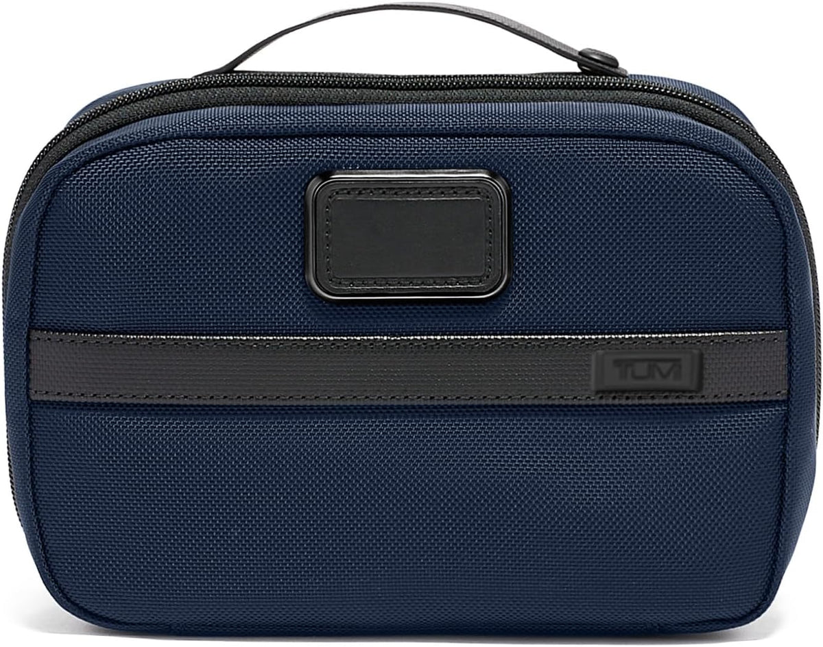 TUMI - Alpha Split Travel Kit - Compact Toiletry Bag for Men & Women - Features Removable Leather Handle & 3 Zip Pockets - Navy