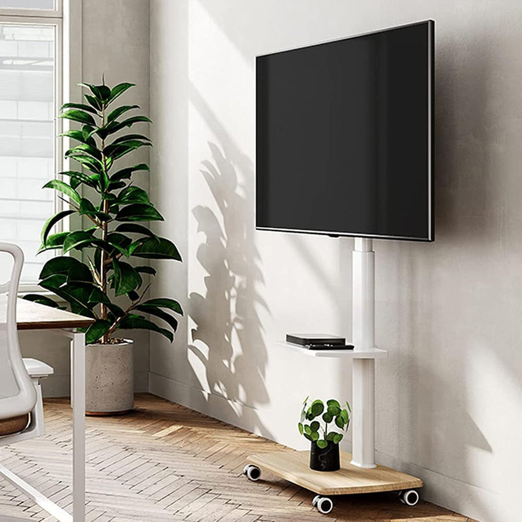 Rolling Tv Floor Stand - Portable Mobile Tv Cart On Wheels, for 37 to 70 Inch Tvs, White Tall Tv Stand with Swivel Mount, Corner Universal Tv Stands for Bedroom, Outdoor, Smal