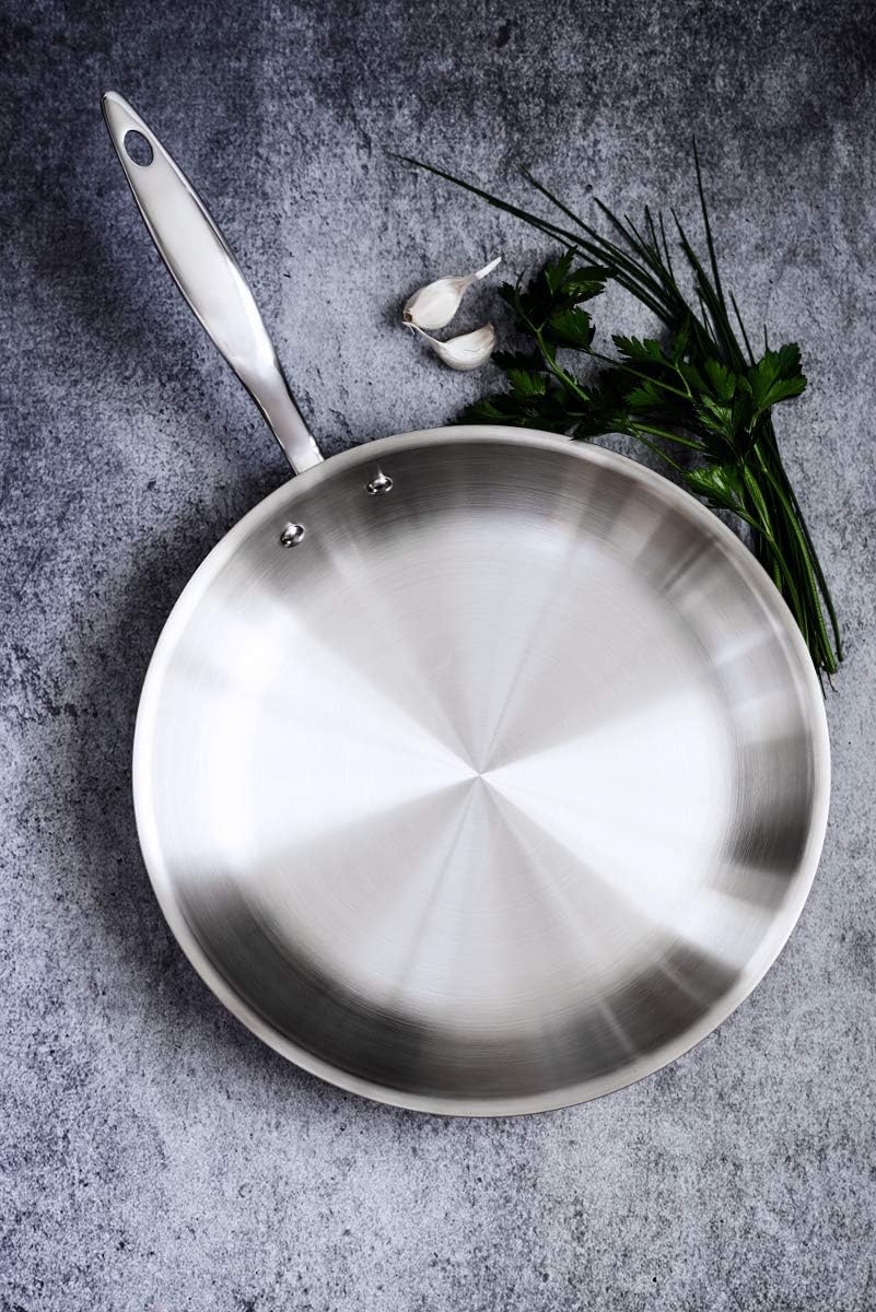 Heritage Steel 12 Inch Fry Pan | Made In USA | Titanium Series | 316Ti Skillet with Stay Cool Handle | Fully Clad Stainless Steel Pan with 5-Ply Construction | Induction Ready & Non Toxic