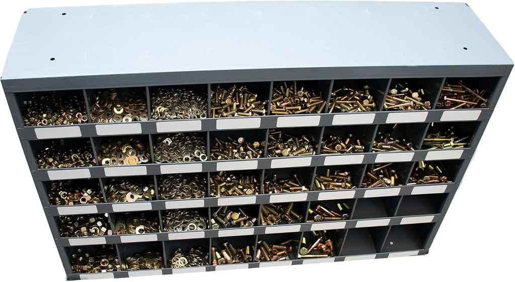 2510 Piece Grade 8 USS Coarse Thread Bolt (Hex Head Cap Screw), Nut, and Washer Assortment with 40 Hole Bin