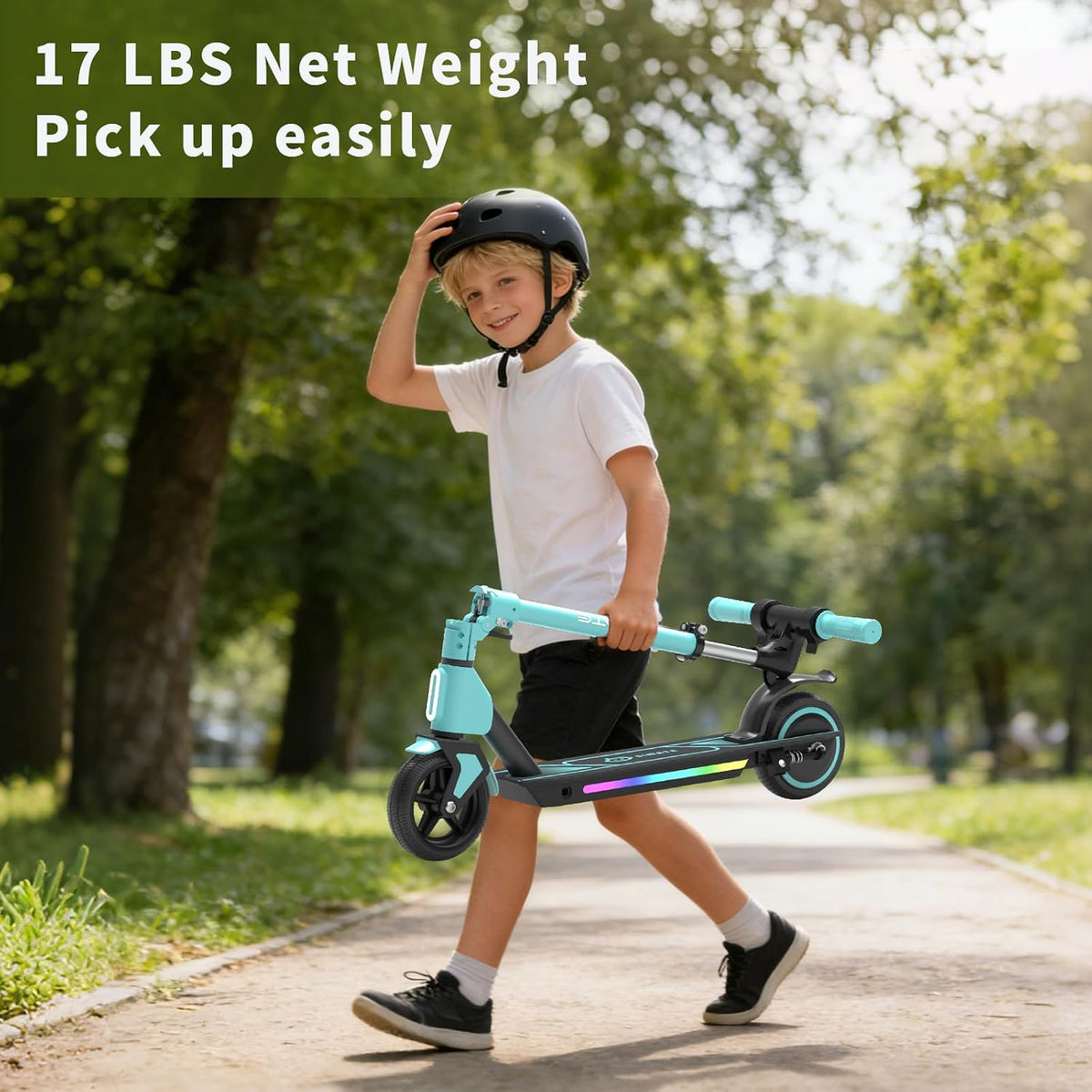 SIMATE Electric Scooter for Kids Ages 6-14, 3 Adjustable Heights 34'/37'/39', LED Display & Colorful Lights, Foldable Kids Electric Scooter, 8.7 MPH Safe Speed, Gifts for Boys Girls