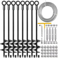 8 Pack 30' Heavy Duty Ground Anchors Shed Anchors Kit with 3/16' Galvanized Cable & 1/4' Jaw and Jaw Turnbuckle, Earth Anchors for Mobile Home Carport Gazebo Trampoline Swingset Tent