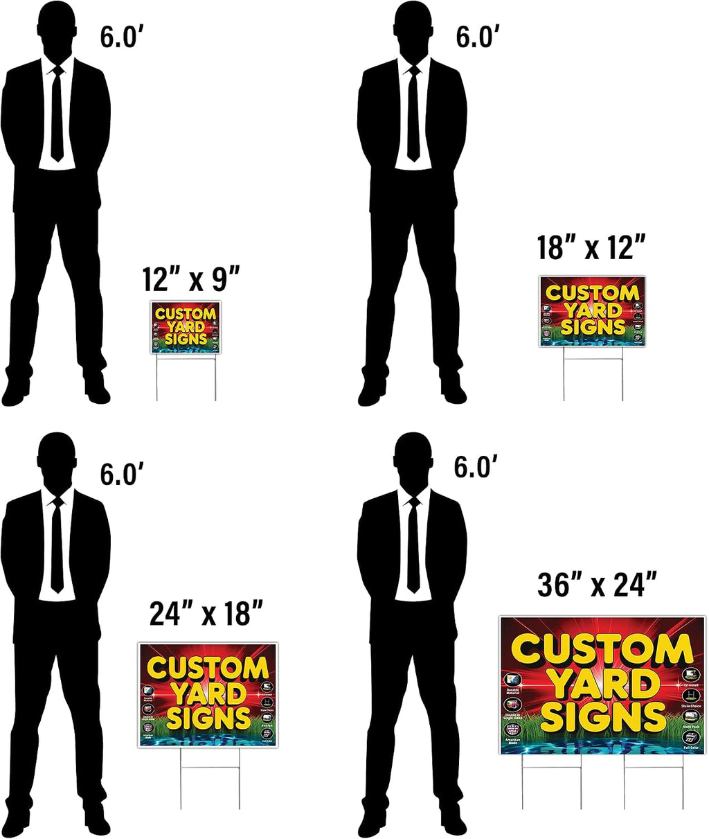 25 Pack of 24x18 inch Custom Yard Signs, Double and Single Sided Print, Metal H-Stakes, Durable 4mm Coroplast, Personalized Full Color Printing (25pk)