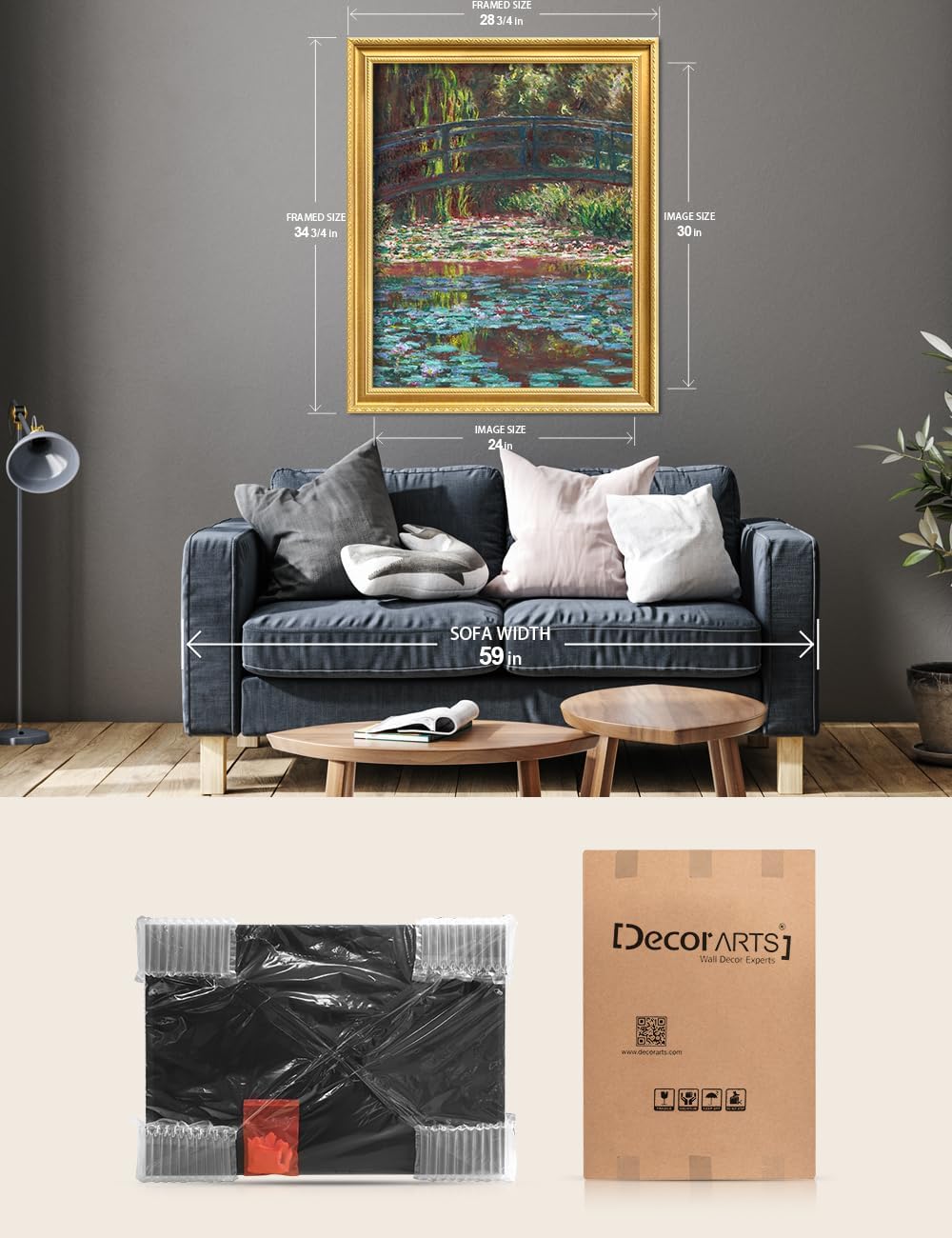 DECORARTS - Claude Monet Water Lily Pond Giclee Print with Gold Solid Wood Frame, Impressionist Large Framed Wall Art, Ready to Hang, Framed Size 28.75x34.75, Made in USA