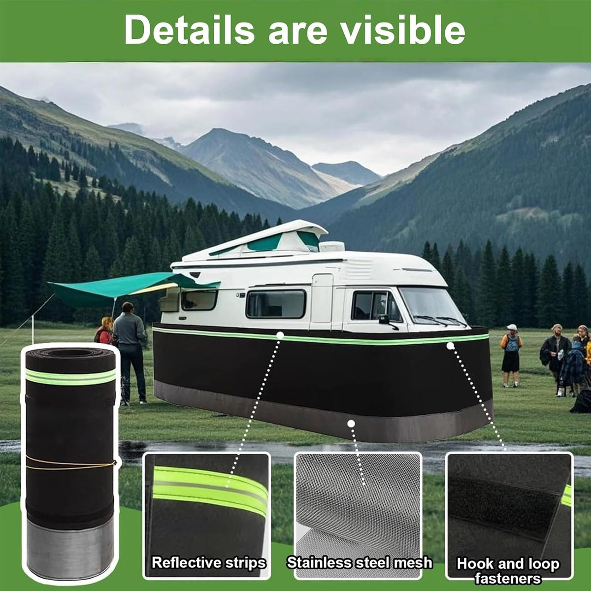 RV Winter Skirting No Drilling Required, 32' High, High-Density Fiberboard Fifth, with Iron Mesh Base, Durable Weather Protection(20m/65ft)