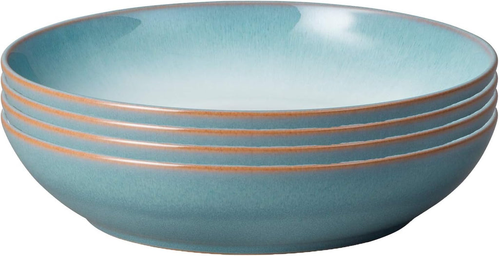Denby - Azure Haze Blue Pasta Bowls Set of 4-1050ml Large Stoneware Ceramic Bowls For Pasta Dishes - Dishwasher Safe, Microwave, Freezer Safe - Blue, White Reactive Gradient Glaze - Chip Resistant