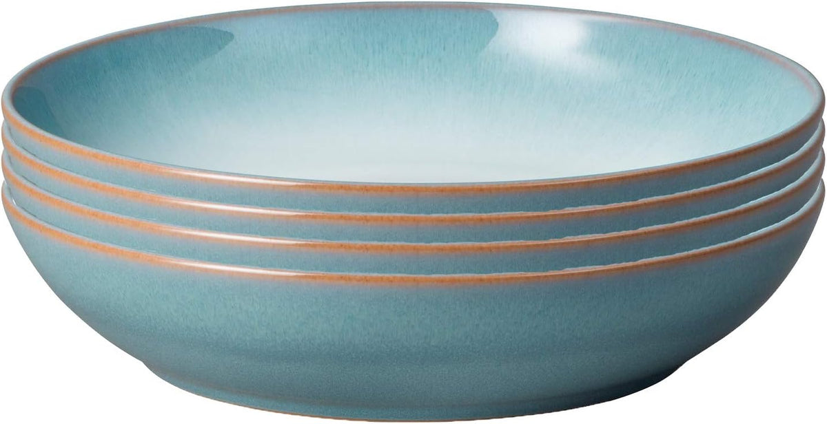 Denby - Azure Haze Blue Pasta Bowls Set of 4-1050ml Large Stoneware Ceramic Bowls For Pasta Dishes - Dishwasher Safe, Microwave, Freezer Safe - Blue, White Reactive Gradient Glaze - Chip Resistant