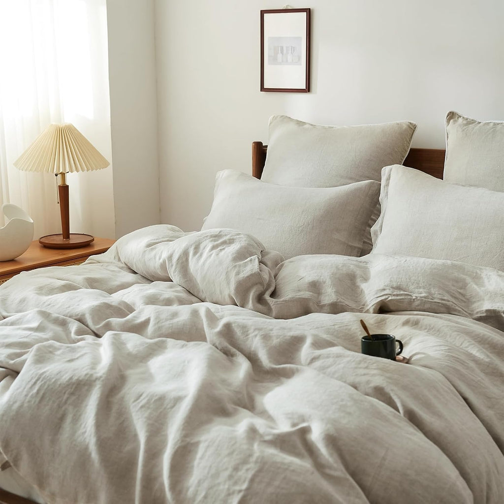 Simple&Opulence 100% Linen Duvet Cover Set, 3 PCS Natural French Flax Duvet Cover King Size, Breathable Soft Comfy Bedding Comforter Cover with 2 Pillowcases(Linen, 104'x92')