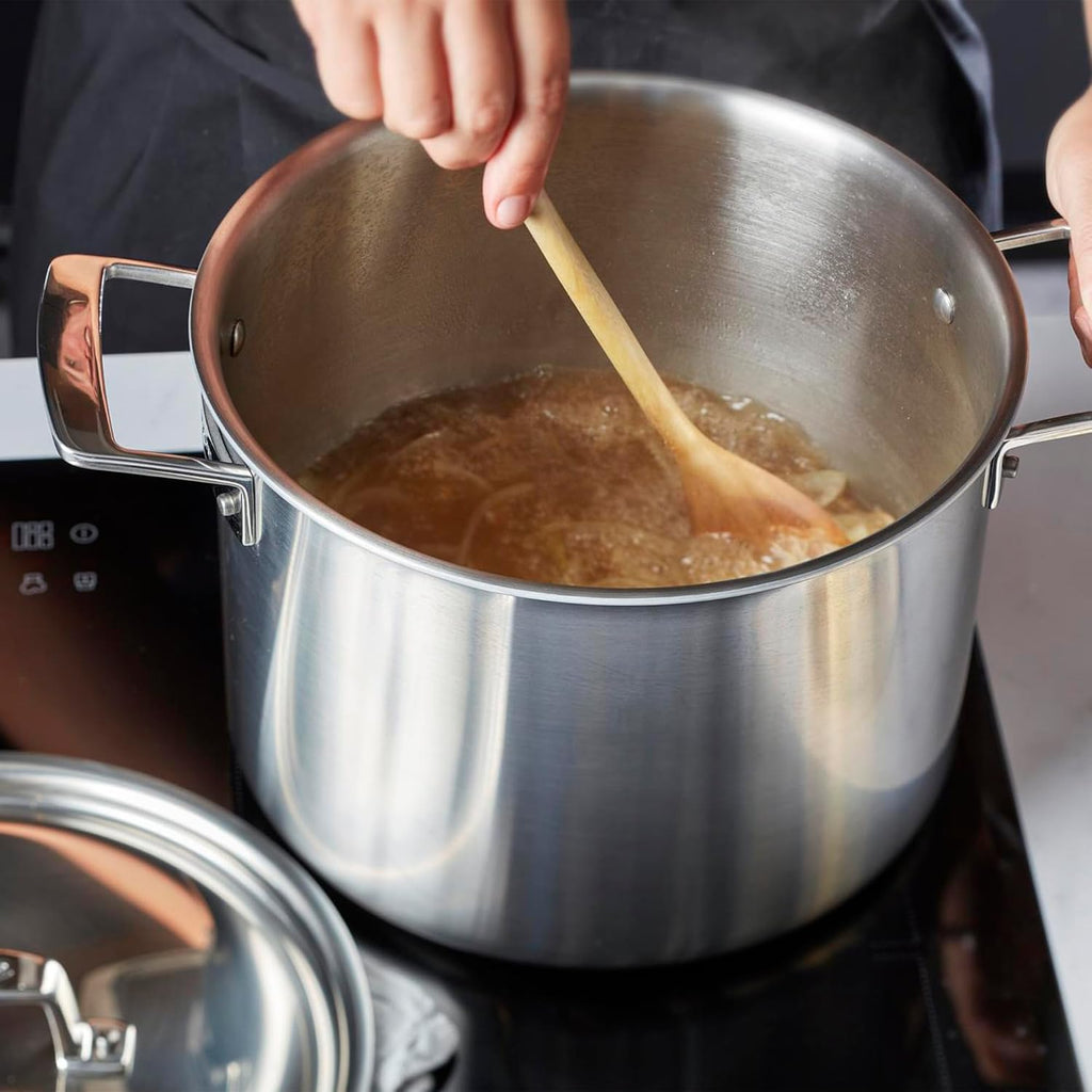 Demeyere Essential 5-ply, 18/10 Stainless Steel, Stay Cool Handle, Oven Safe, Compatible with all Cooktops, Perfect Pour Edge, 8-qt Stock Pot with Perfect Fit Lid