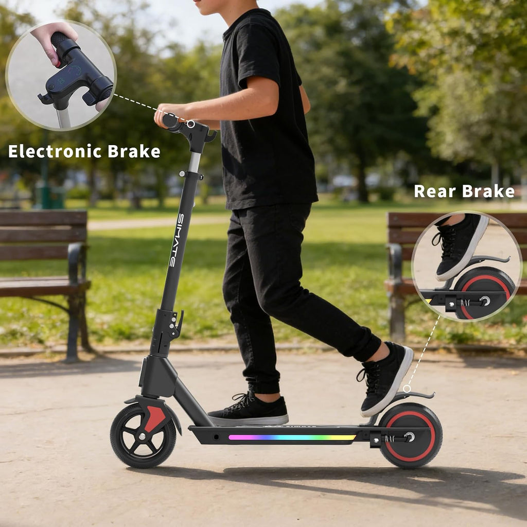 SIMATE Electric Scooter for Kids Ages 6-14, 3 Adjustable Heights 34'/37'/39', LED Display & Colorful Lights, Foldable Kids Electric Scooter, 8.7 MPH Safe Speed, Gifts for Boys Girls