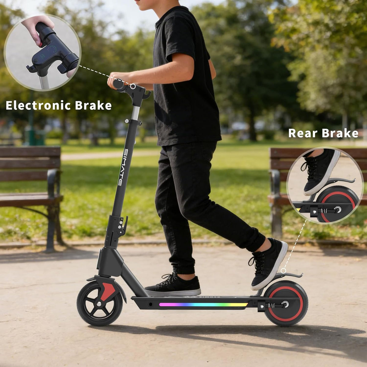 SIMATE Electric Scooter for Kids Ages 6-14, 3 Adjustable Heights 34'/37'/39', LED Display & Colorful Lights, Foldable Kids Electric Scooter, 8.7 MPH Safe Speed, Gifts for Boys Girls