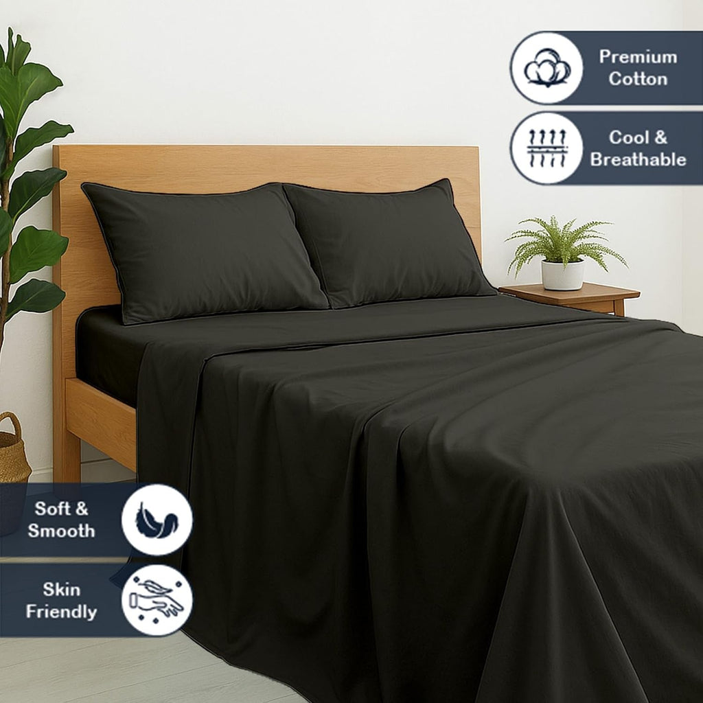 Cottinton Lane 8 Piece Twin Size Sheet Set, Premium 100% Cotton Bed Sheets Sets, 16 Inch Deep Pocket with Elastic All Around, Soft & Luxurious Hotel Quality Sheets, Dark Grey Solid
