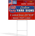 24'X18'Pack of 100, Custom Yard Signs | Double Sided,4mm Weatherproof Corrugated Plastic, with Metal 'H' Stake,Outdoor Customizable Sign Cutout, Made in USA
