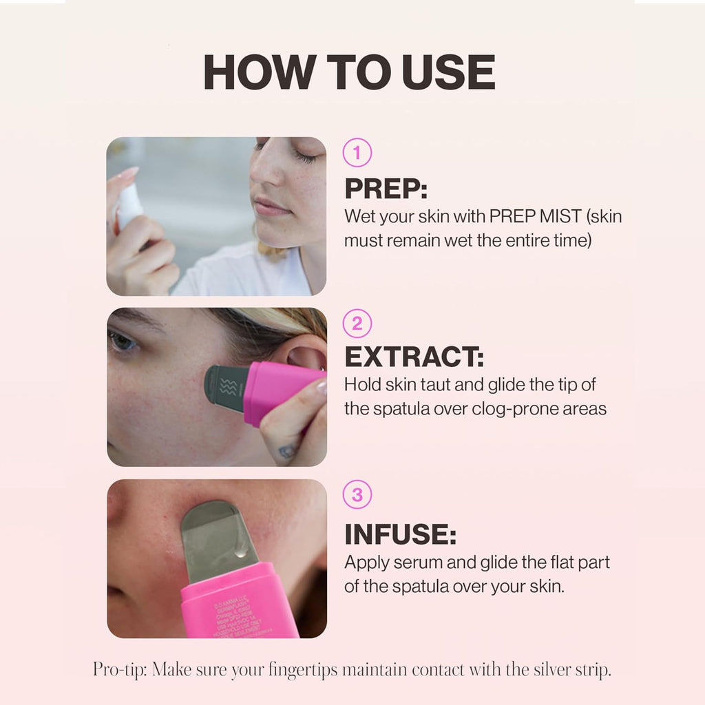 DERMAFLASH DERMAPORE+ Skin Care Device, Ultrasonic 2-in-1 Pore Extractor and Skincare Infuser, Pop Pink
