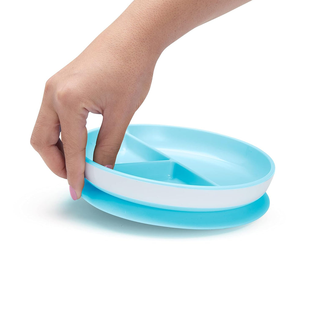 Munchkin Stay Put Suction Plates for Baby and Toddler,3 Divided Sections,Blue/Green,(Pack of 9)