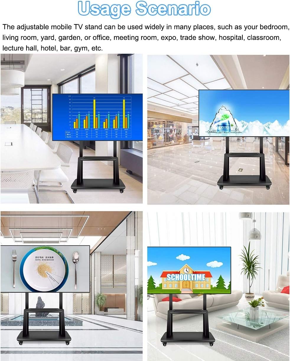 Heavy Duty Universal Floor TV Stand - Mobile TV Cart with Locking Wheels, for 32 to 75 Inch LCD Led Plasma Flat Panel Screen, Black Beautiful Scenery