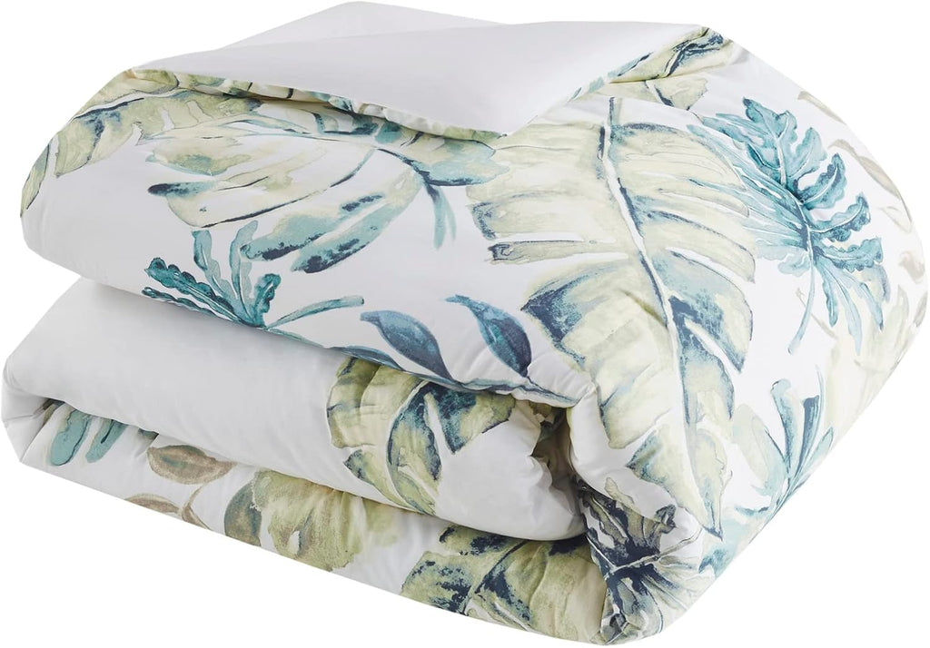 Harbor House Cozy Cotton Comforter Set - Coastal, All Season Down Alternative Casual Bedding with Matching Shams, Decorative Pillows, Lorelai, Monstera Leaf Green Full(80'x90') 6 Piece