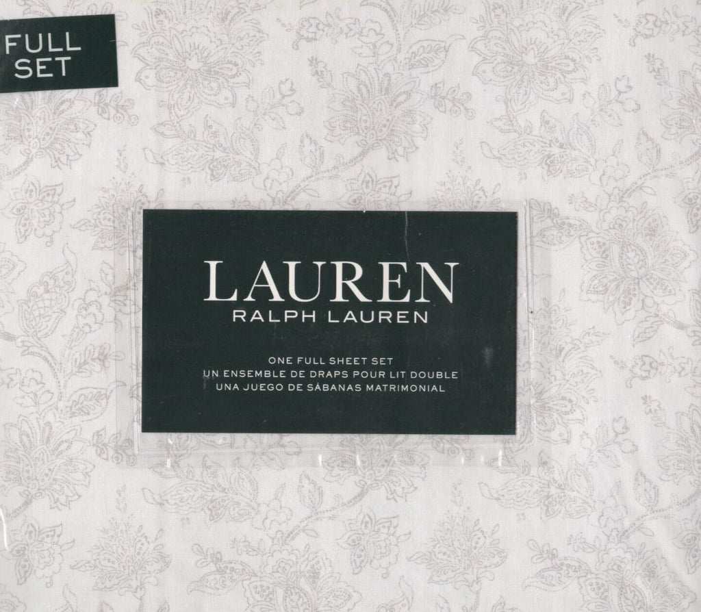Lauren Ralph Lauren 4 pc Full Printed Sheet Set 100% Crisp Cooling Cotton (Grey Toile Floral)