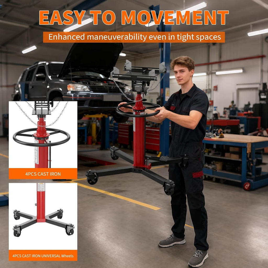 1320lbs Capacity Transmission Jack High Lift, Hydraulic Jack for Car 2-Stage Telescopic, 34.3'-68.5' Adjustable Height, Foot Pedal & 360° Swivel Wheels with Gloves