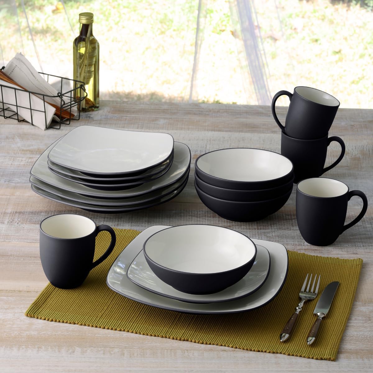 Noritake Colorwave Graphite 16-Piece Square Set, Service for 4 in Black/Graphite