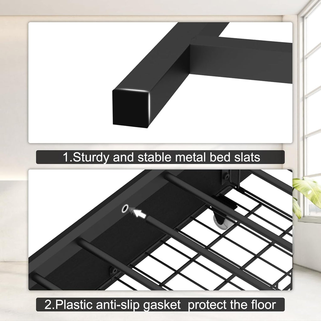 Corner Bed Frame Full with Storage, L Shaped Daybed for Kids,Full Corner Bed with Drawers, Shelves, RGB LED Lights & Charging Station, Sturdy Metal Kids Full Bed for Girls Boys,Black