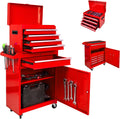 5-Drawer Tool Chest, Rolling Tool Box with Detachable Top Toolbox & Universal Wheels, Tool Cabinet with Lock Bar, Protective Liner & Tool Rack, Metal Storage Cart for Workshop,Garage (Red)