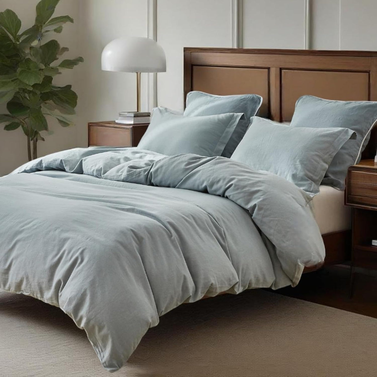 Simple&Opulence 100% Linen Duvet Cover Set, Natural French Flax Dusty Blue Duvet Cover Twin Size, Breathable Soft Comfy Linen Bedding Comforter Cover with 1 Pillowcase(Dusty Blue, 68'x86')